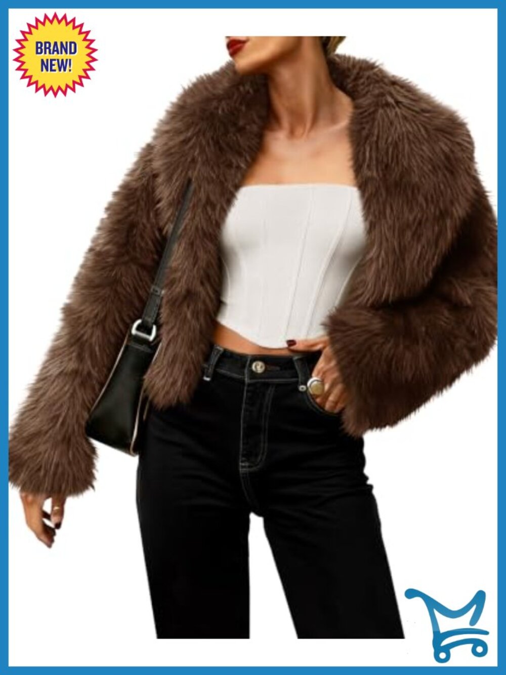 Faux Fur Cropped Jacket Long Sleeve Fluffy Short Coat Fuzzy Outerwear